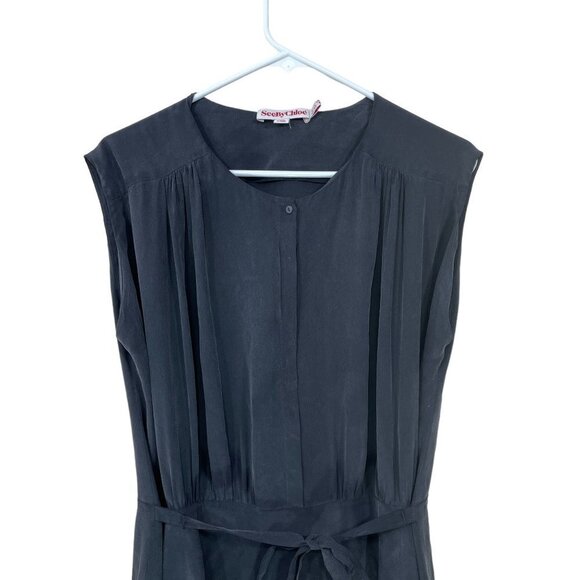 See By Chloe Size US 8 100% Silk Gray‎ Tie Waist Dress Lined Sleeveless Flawed! - Picture 3 of 10
